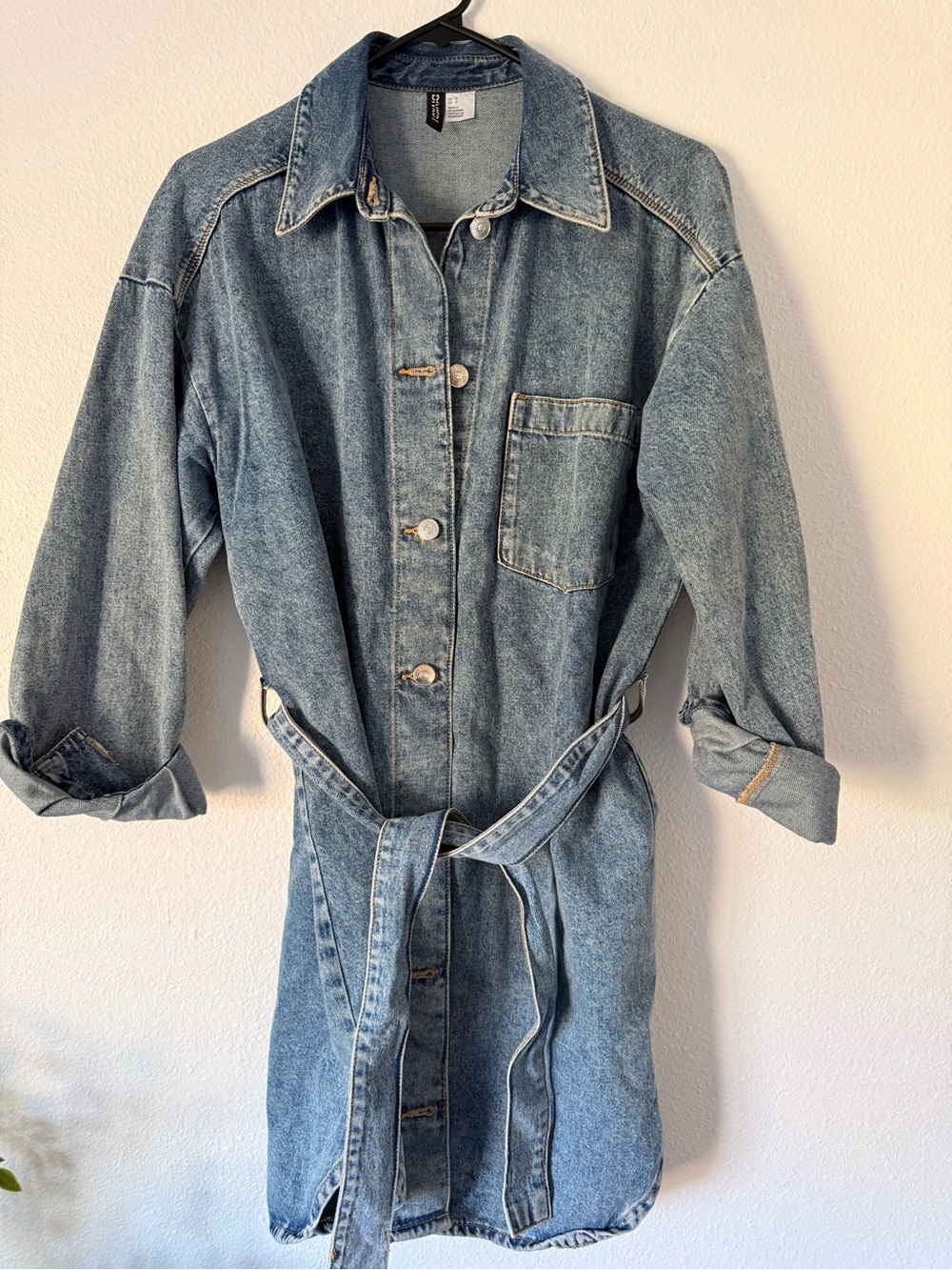 H&M Light Blue Denim Belted Shirt Jacket